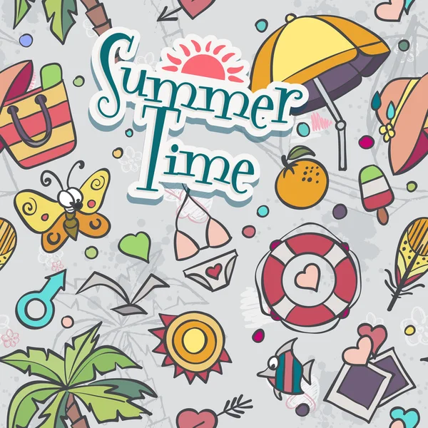 A colored vector texture with summer and beach doodles — Stock vektor