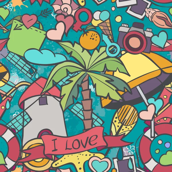 A colored vector texture with summer doodles — Stok Vektör