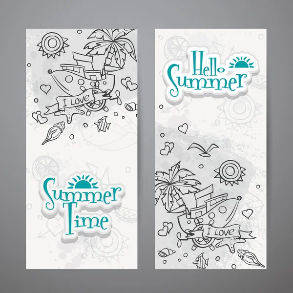 Two sides of a postcard with summer time doodles — 스톡 벡터