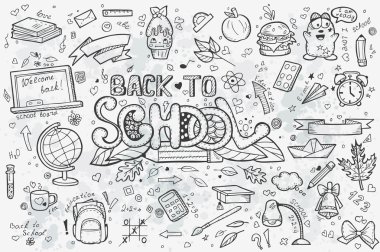 okula geri büyük set vektör elle çizilmiş doodles