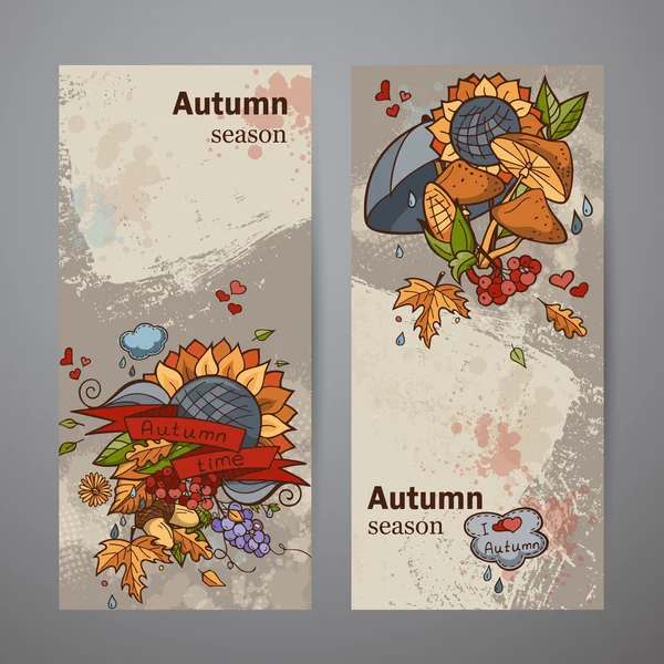 Verticale banners van gekleurde herfst doodle instellen — Stockvector