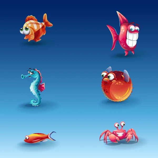 Kit de divertidos peces de dibujos animados — Vector de stock