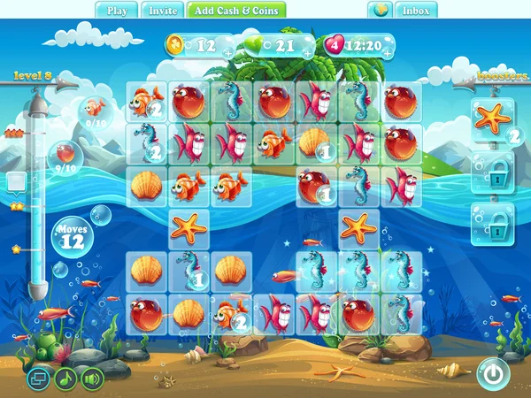 Poisson monde- terrain de jeu pour le jeu d'ordinateur ou web design — Image vectorielle