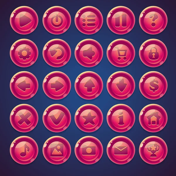 Set botones redondos marrón rosado para videojuego web — Vector de stock