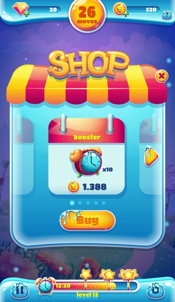 Sweet world mobile gui shop screen für videowebspiele — Stockvektor