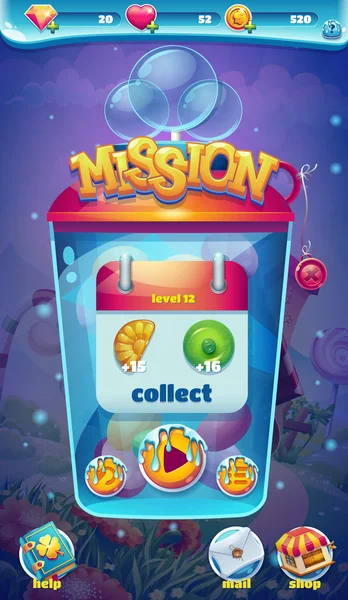 Sweet world mobile gui mission sammeln fenster — Stockvektor