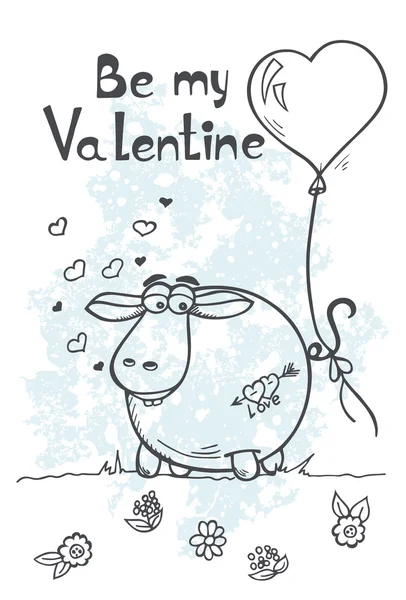 Tarjeta de felicitación con oveja el día de San Valentín — Vector de stock