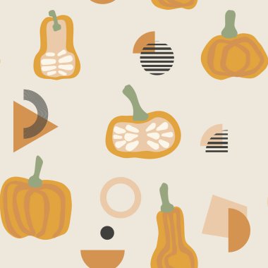 Kusursuz sonbahar balkabağı vektör deseni. Duvar kağıdı, hediye kağıdı, şablon dolguları, web sayfası arkaplanı, sonbahar tebrik kartları için mükemmel.