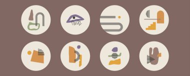 Sonbahar vektör vurgulama kapakları kümesi. Soyut Fall Boho özgeçmişi. Orta çağ modern biçim kompozisyonları.