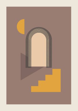 Soyut elementler ve şekillerle Boho tarzında vektör Autumn dikey arkaplanı. Duvar sanatı kompozisyonu minimalist orta yüzyıl modern.