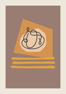 Soyut elementler ve şekillerle Boho tarzında vektör Autumn dikey arkaplanı. Duvar sanatı kompozisyonu minimalist orta yüzyıl modern.