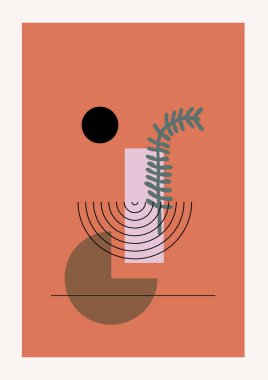 Noel ve Mutlu Yıllar Vektör Kompozisyonu. Boho duvar dekoru. Orta yüzyıl modern minimalist sanat baskısı. Organik doğal şekil.