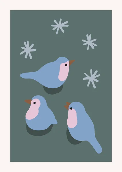 Christmas Winter Backyard Birds Composición Vectorial Decoración Pared Boho Estampado — Vector de stock