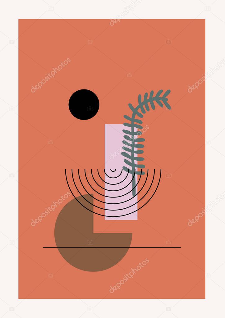Christmas and Happy New Year Vector composition. Boho wall decor. Mid century modern minimalist art print. Organic natural shape.