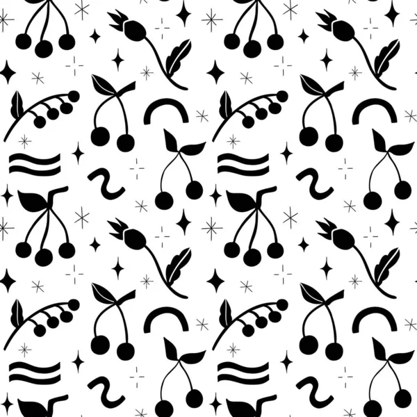 Floral Shapes Seamless Pattern Minimal Hand Drawn Folk Style Vector — vektorikuva