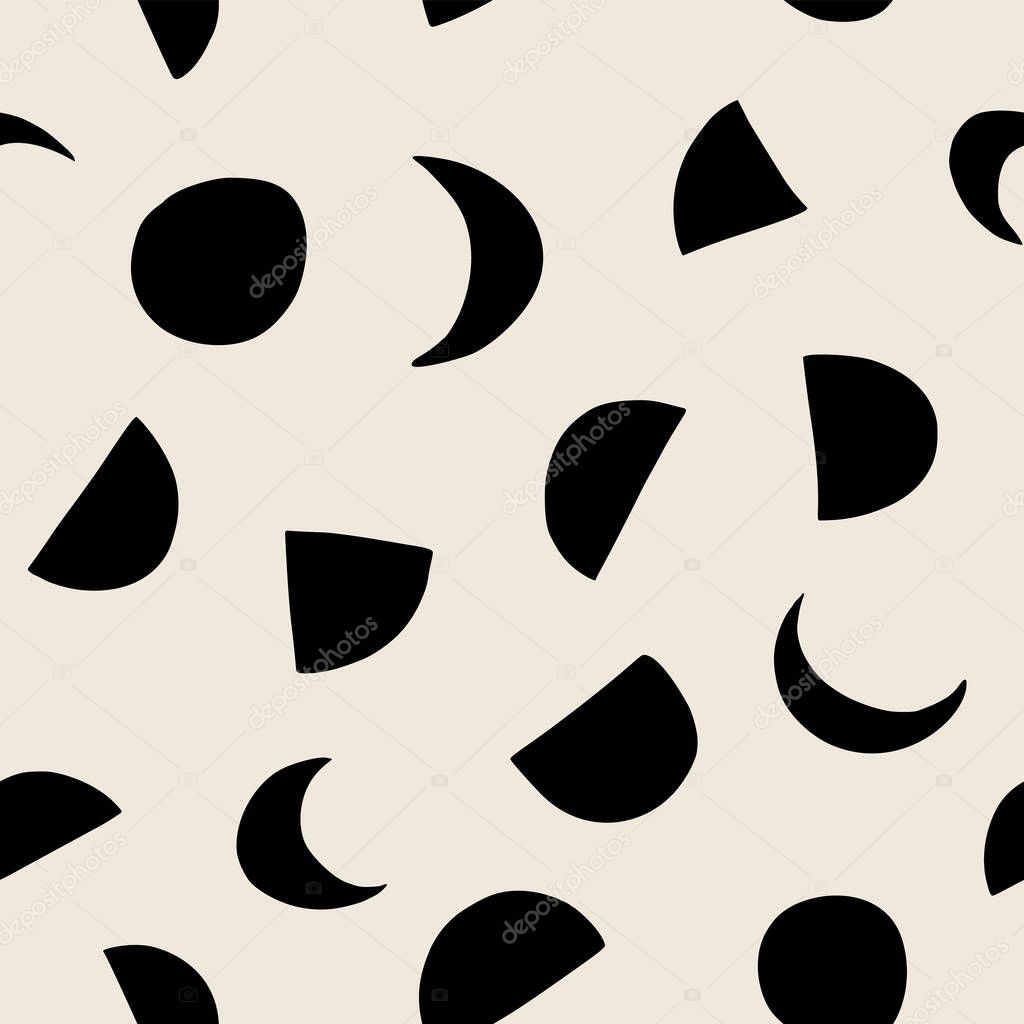 Moon phases Boho seamless pattern in a minimal mid century modern style. Celestial Vector  design Template with organic grunge texture. For cosmetics, tattoo, Spa, social media