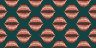 Ikat kusursuz ogee vektör deseni. Aztek kabilesinin soyut modern tekstil baskısı. Çizgili ve sembollü Damask tarzı bir arka plan. Etnik suluboya kumaş. Boho geometrik moda tasarımı.