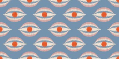 Ikat kusursuz ogee vektör deseni. Aztek kabilesinin soyut modern tekstil baskısı. Çizgili ve sembollü Damask tarzı bir arka plan. Etnik suluboya kumaş. Boho geometrik moda tasarımı.