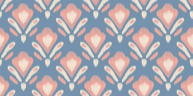 Ikat kusursuz ogee vektör deseni. Aztek kabilesinin soyut modern tekstil baskısı. Çizgili ve sembollü Damask tarzı bir arka plan. Etnik suluboya kumaş. Boho geometrik moda tasarımı.