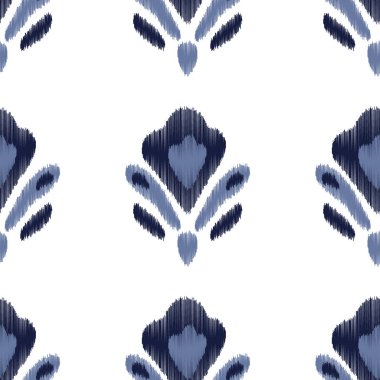 Ikat kusursuz ogee vektör deseni. Aztek kabilesinin soyut modern tekstil baskısı. Çizgili ve sembollü Damask tarzı bir arka plan. Etnik suluboya kumaş. Boho geometrik moda tasarımı.