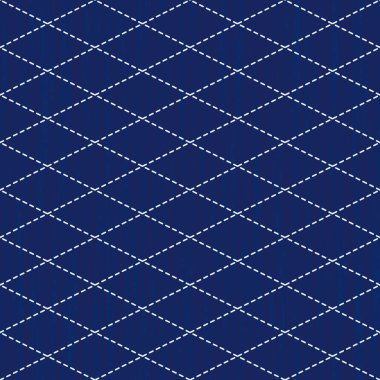 Japon sashiko nakış işlemesi kusursuz vektör deseni. İğne işi kumaş tasarımı. Basit bir Asya dikiş hattı süsüyle donatılmış arka plan. Geleneksel kravat Japon kimono motifini boyar. Rhombuses izleme aygıtı.