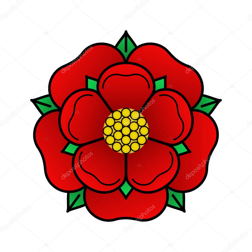 Tudor rose vector isolated icon. Traditional heraldic emblem of England. The war of roses of houses Lancaster and York.