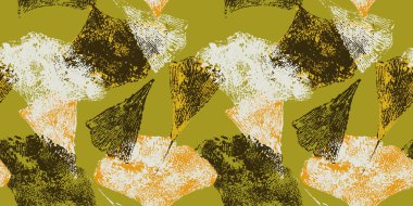 Ginkgo Biloba yaprağı vektörü kusursuz desen. İzole edilmiş Japon yaprakları. Sonbahar grunge el boyaması eskiz. Sağlık, ilaç, kaplıca, duvar kağıdı tasarımı için bitkisel altyapı.