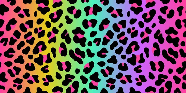 Piel Leopardo Arco Iris Patrón Sin Costura Vectorial Gradiente Holográfico — Vector de stock