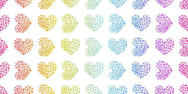 Regenbogenleopardenfell Vektornahtloses Herzmuster Holographischer Neon Farbverlauf Mit Geparden Punkten Abstrakter — Stockvektor