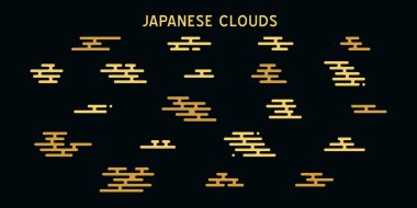 Japon bulut modern geometri altın deseni. Asgari tasarım. Geleneksel izole sis motifi. Tekstil, kağıt, duvar kağıdı, hatıra defteri için soyut düz kimono arkaplanı. 