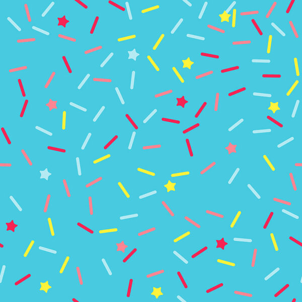 Donut sprinkle rainbow vector seamless background. Confetti cake icing glaze. Ice cream Birthday party pattern. Kids dessert repeat bakery texture.