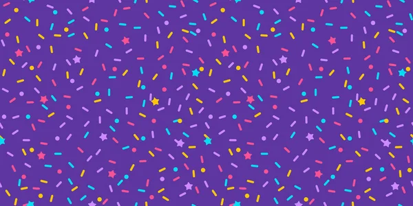 Donut Streuen Regenbogen Vektor Nahtlosen Hintergrund Konfetti Kuchenglasur Eiscreme Geburtstagsparty — Stockvektor