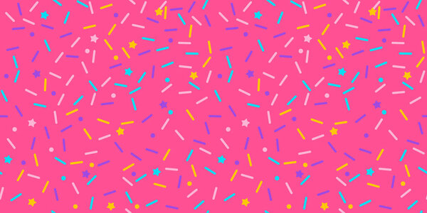 Donut sprinkle rainbow vector seamless background. Confetti cake icing glaze. Ice cream Birthday party pattern. Kids dessert repeat bakery texture.