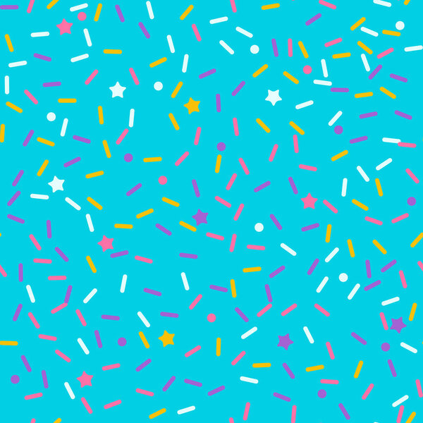 Donut sprinkle rainbow vector seamless background. Confetti cake icing glaze. Ice cream Birthday party pattern. Kids dessert repeat bakery texture.