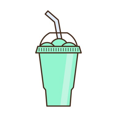 Vektör buzlu içecek izole edilmiş ikon. Karikatür buz bardağı (Donmuş içecek). Tropikal smoothie shake 'in Emoji klişe çizimi.