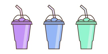Vektör buzlu içecek izole edilmiş ikon. Karikatür buz bardağı (Donmuş içecek). Tropikal smoothie shake 'in Emoji klişe çizimi.
