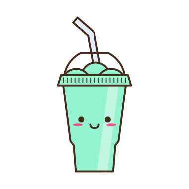 Vektör buzlu içecek izole edilmiş ikon. Karikatür buz bardağı (Donmuş içecek). Tropikal smoothie shake 'in Emoji klişe çizimi.