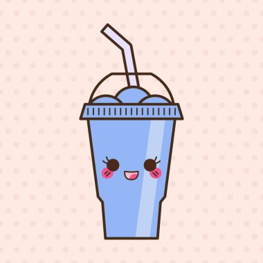 Vektör buzlu içecek izole edilmiş ikon. Karikatür buz bardağı (Donmuş içecek). Tropikal smoothie shake 'in Emoji klişe çizimi.