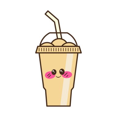Vektör buzlu içecek izole edilmiş ikon. Karikatür buz bardağı (Donmuş içecek). Tropikal smoothie shake 'in Emoji klişe çizimi.