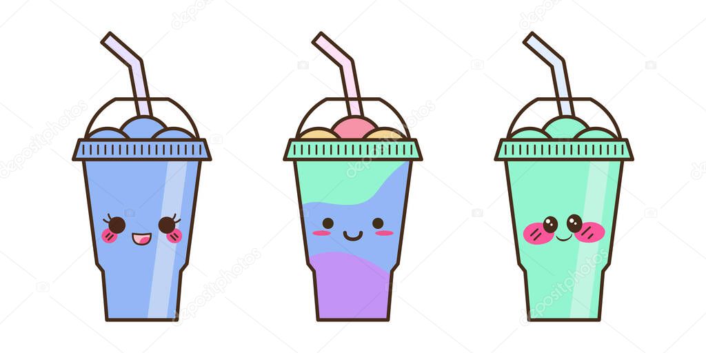 Vector slush drink isolated icon. Cartoon ice cup (Frozen Drink). Emoji clipart drawing of tropical smoothie shake.