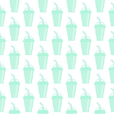 Vector slush drink seamless pattern. Cartoon ice cup (Frozen Drink). Emoji clipart drawing of tropical smoothie shake.