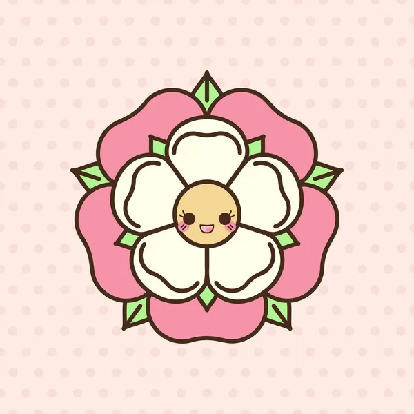 Tudor Rose Cartoon Kawaii Vektorsymbol Traditionelles Heraldisches Emblem Englands Emoji — Stockvektor