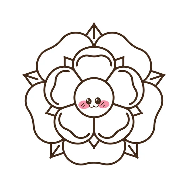 Tudor Rose Cartoon Kawaii Vector Icon Traditional Heraldic Emblem England — Stock Vector