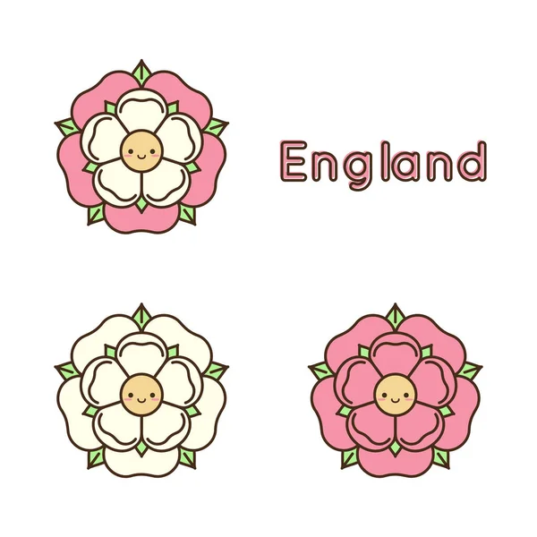 Tudor Rose Cartoon Kawaii Vektorsymbol Traditionelles Heraldisches Emblem Englands Emoji — Stockvektor