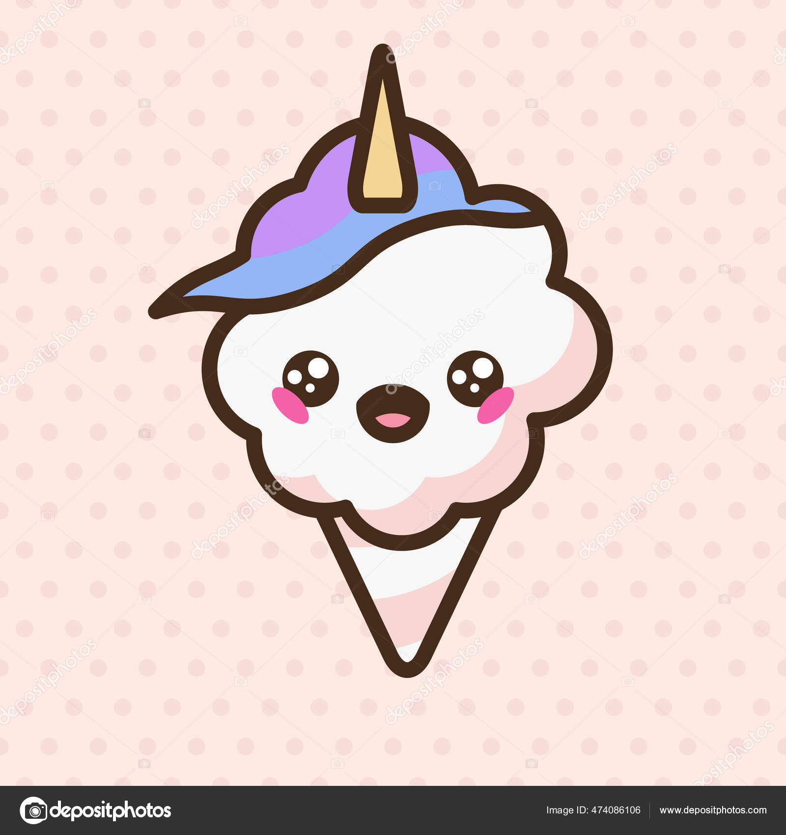 Cotton Candy Unicorn Emoji Vector Character Anime Style Cartoon Sweet