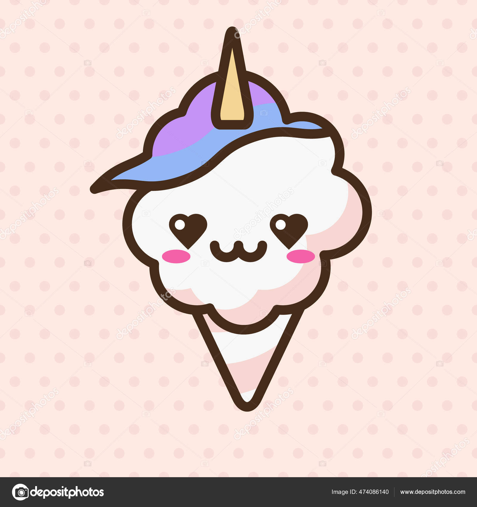Cotton Candy Unicorn Emoji Vector Character Anime Style Cartoon Sweet