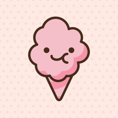 Pamuk helva emoji vektör karakteri. Anime tarzı tatlı yemek çizgi filmi. Komik kawaii yalıtılmış bir dağcı çizimiyle karşı karşıya. Karnaval partisi atıştırmalığı. Sevimli illüstrasyon.