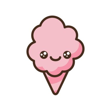 Pamuk helva emoji vektör karakteri. Anime tarzı tatlı yemek çizgi filmi. Komik kawaii yalıtılmış bir dağcı çizimiyle karşı karşıya. Karnaval partisi atıştırmalığı. Sevimli illüstrasyon.