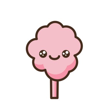 Pamuk helva emoji vektör karakteri. Anime tarzı tatlı yemek çizgi filmi. Komik kawaii yalıtılmış bir dağcı çizimiyle karşı karşıya. Karnaval partisi atıştırmalığı. Sevimli illüstrasyon.