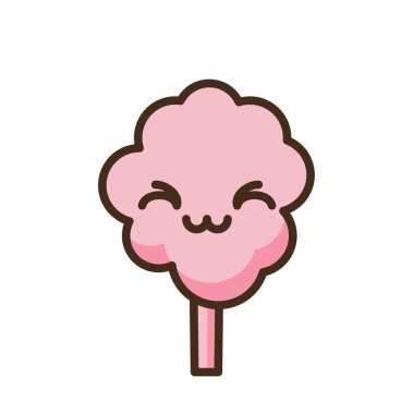 Pamuk helva emoji vektör karakteri. Anime tarzı tatlı yemek çizgi filmi. Komik kawaii yalıtılmış bir dağcı çizimiyle karşı karşıya. Karnaval partisi atıştırmalığı. Sevimli illüstrasyon.